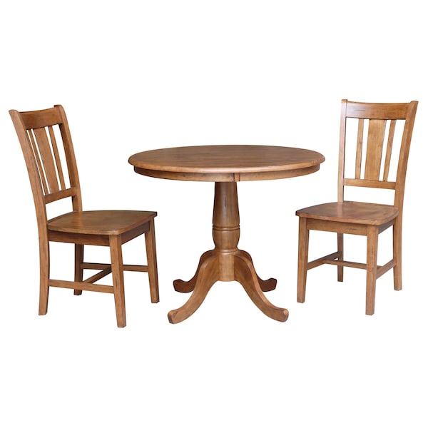 International Concepts Round 36 in Rd Top Pedestal Table, 2 San Remo Chairs, Distressed Oak, 36 in W, 36 in L, 29.1 in H K42-36RT-C10-2 - main